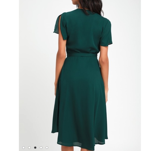 Lulus rise to the occasion green midi wrap dress - Picture 4 of 7